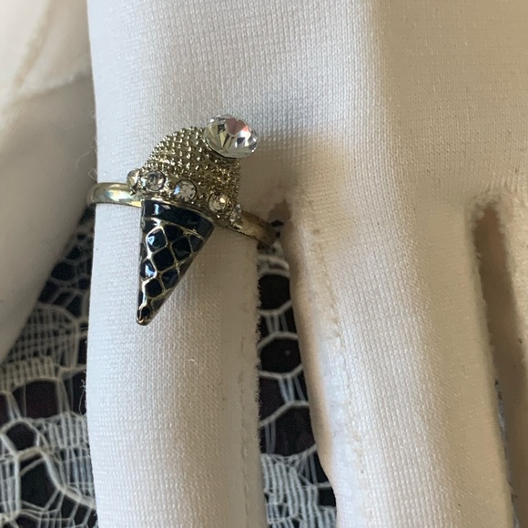 Ring ice cream cone black enamel with crystals adjustable - Picture 6 of 9